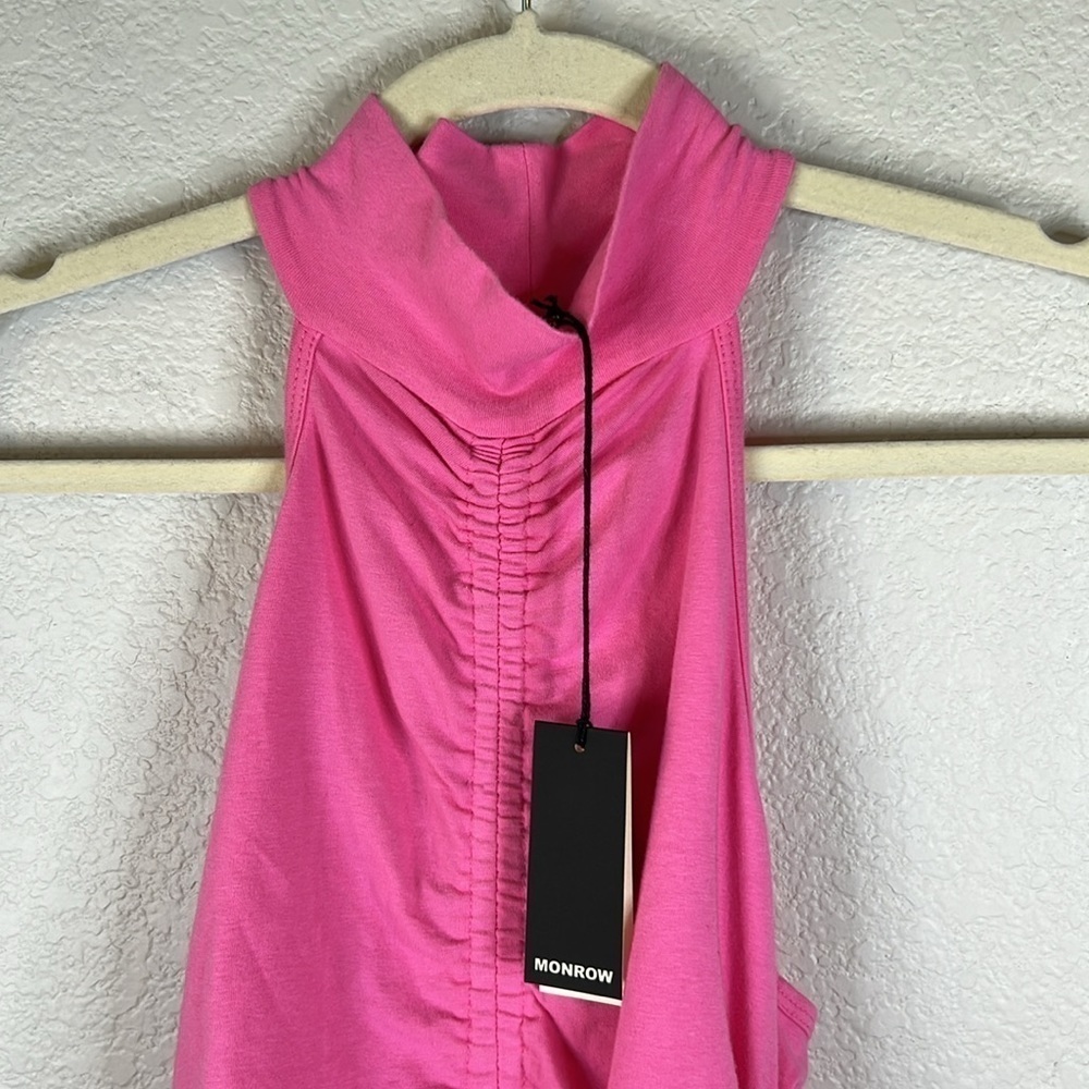 Monrow Revolve Pink Ruched High Neck Bodycon Dress Size S - Picture 4 of 7